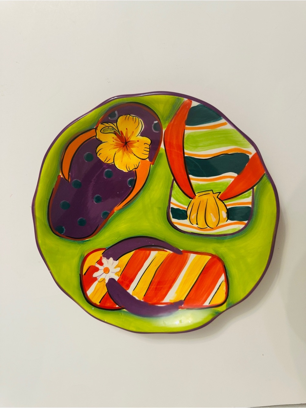 Clay Art StoneLite Flip Flops Hand Painted Beach Plate - Picture 2 of 8